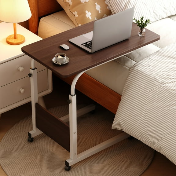 2-in-1 Height Adjustable Overbed Nursing Table & Office Desk - Rolling Mobile Laptop Table With Wheels, For Patient Care, Home Office & Study