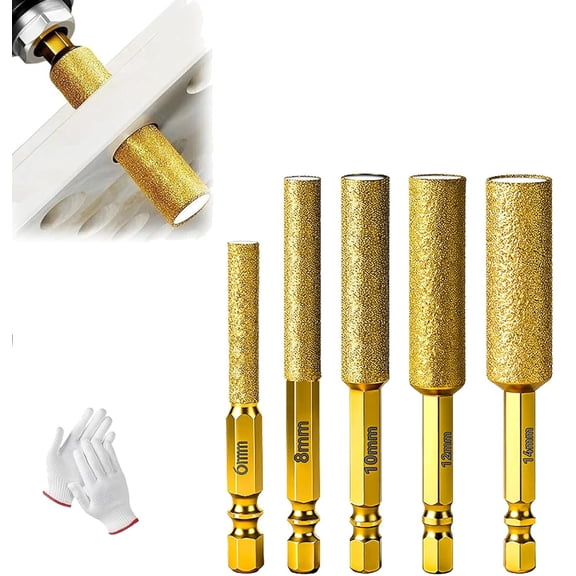 2-in-1 Hexagonal Shank Brazing Dry Drilling Specialized Hole Opener, 6/8/10/12/14/16mm Diamond Hole Saw Kit, Drill Through Tough Surfaces, for Electricians, Plumbers