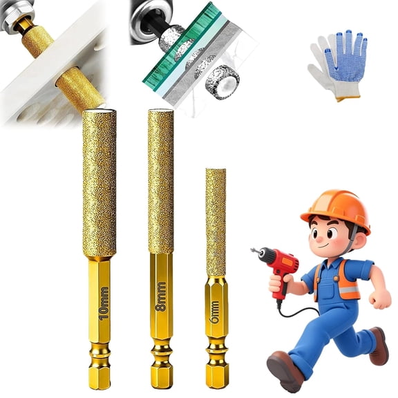 2-in-1 Hexagonal Shank Brazing Dry Drilling Specialized Hole Opener,6/8/10/12mm Diamond Hole Saw Kit,Diamonds Cores Drill Bits,Hexagonal Shank Hole Opener Drill Bit,for Tile Glass Marble (Gold*3)