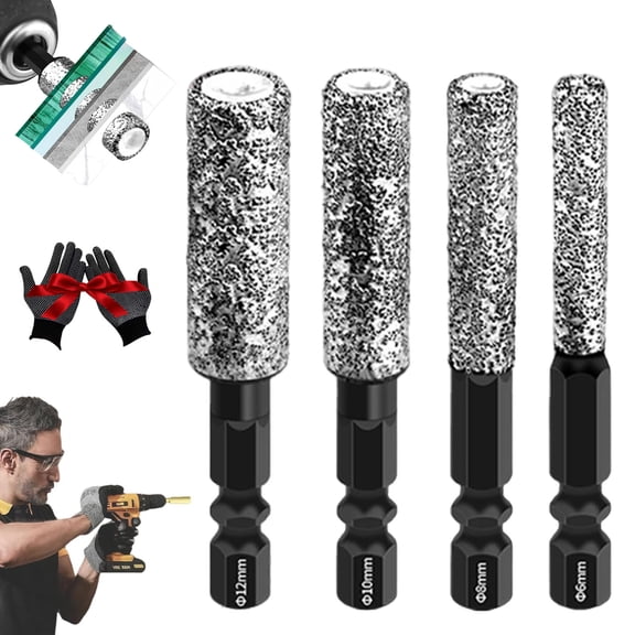 2-in-1 Hexagonal Shank Brazing Dry Drilling Specialized Hole Opener, 6/8/10/12mm Diamond Hole Saw Kit, Multifunctional 2-in-1 Hexagonal Shank Brazing Hole Opener for Tile Glass Marble (4Pcs/Silver)