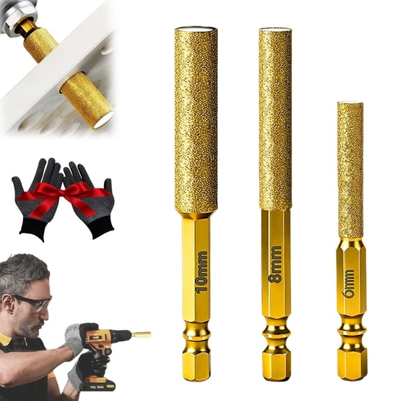 2-in-1 Hexagonal Shank Brazing Dry Drilling Specialized Hole Opener, 6/8/10mm Diamond Hole Saw Kit, Multifunctional 2-in-1 Hexagonal Shank Brazing Hole Opener for Tile Glass Marble Metal (3Pcs/Gold)