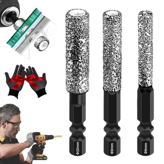 2-in-1 Hexagonal Shank Brazing Dry Drilling Specialized Hole Opener, 6/8/10mm Diamond Hole Saw Kit, Multifunctional 2-in-1 Hexagonal Shank Brazing Hole Opener for Tile Glass Marble (3Pcs/Silver)