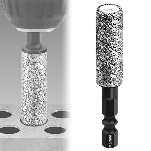 2-in-1 Hexagonal Shank Brazing Dry Drilling Specialized Hole Opener, Stone Drilling and Polishing Tools, 6/8/10/12mm Hole Cutter for Porcelain Tile, Metal, Concrete, Glass (1, 12mm)