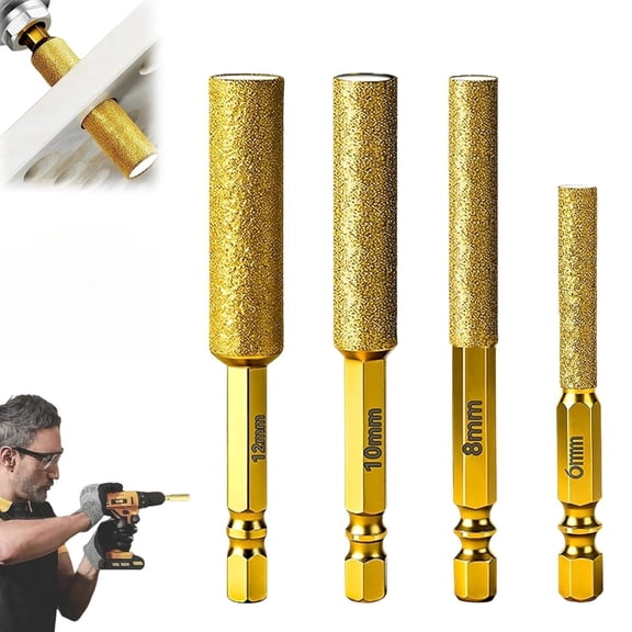2-in-1 Hexagonal Shank Brazing Hole Opener – Dry Drilling Diamond Hole Saw, Grinding & Drilling Tool for Tile, Marble, Glass, 4Pcs