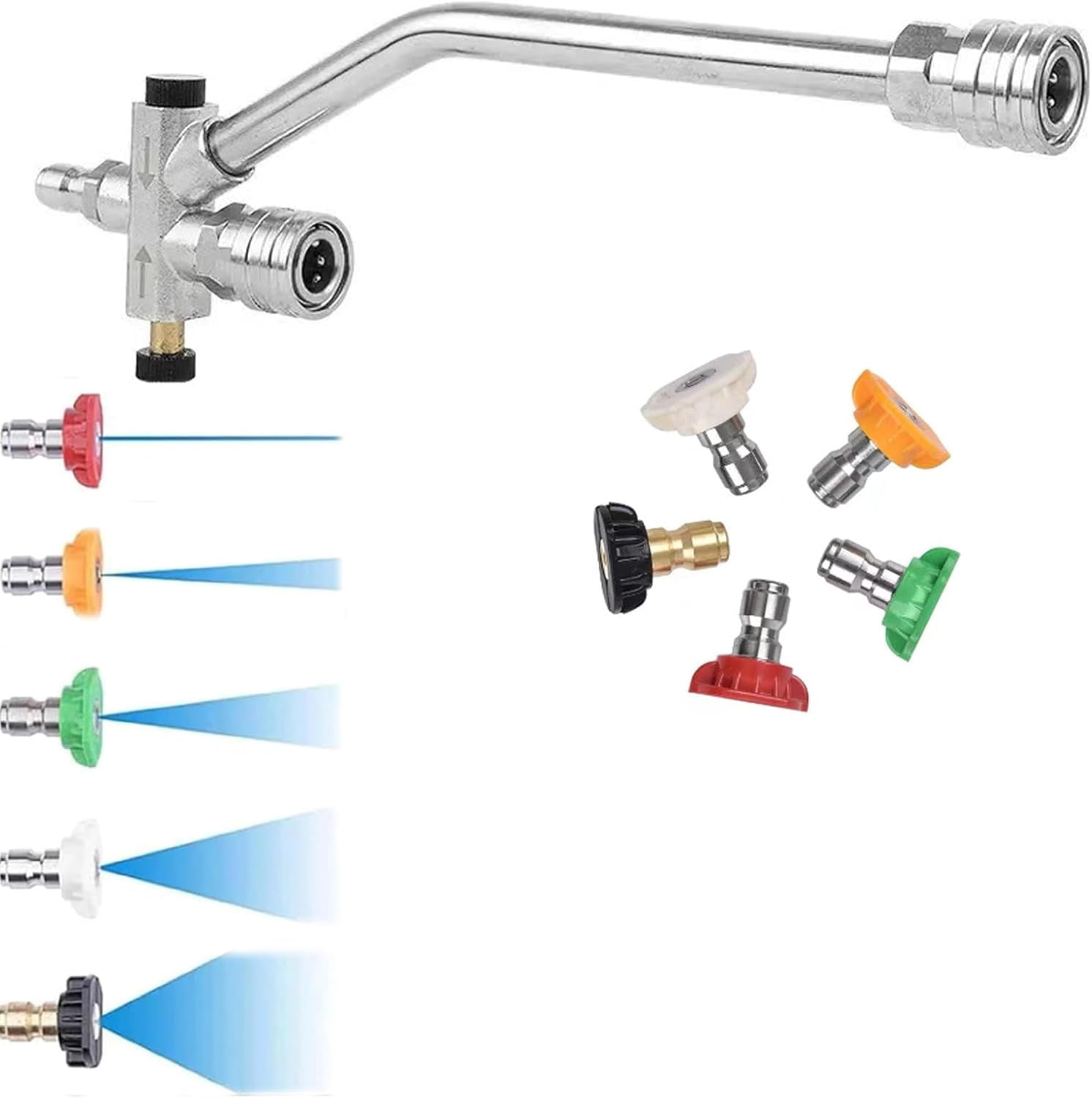 2-in-1 High-Pressure Car Washer Nozzle Accessories, High Pressure Power Washer Wand Tools, 1/4" Quick Connect, with 5/7 Nozzles for Outdoor Lawn Plant Watering, Car Pet Washing (5 Nozzles)