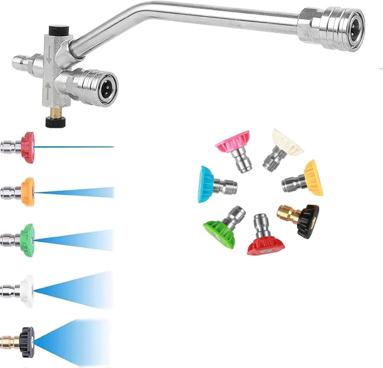 2-in-1 High-Pressure Car Washer Nozzle Accessories, High Pressure Power Washer Wand Tools, 1/4" Quick Connect, with 5/7 Nozzles for Outdoor Lawn Plant Watering, Car Pet Washing (7 Nozzles)