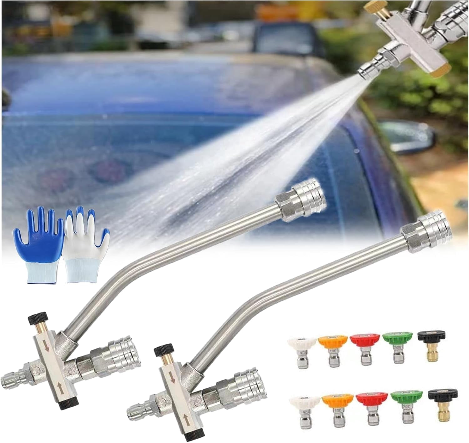 2-in-1 High-Pressure Car Washer Nozzle Accessories, Leak-Proof Quick Connector with Smooth Switch Valve, Foam Cannon & Spray Gun Adapter, 1/4 Inch Quick Connect Pressure Washer Attachment (2Pcs)