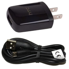 2-in-1 Home Wall AC Charger USB Adapter Data Cable Micro-USB Sync Wire Black J1N for Coolpad Canvas, Catalyst, Defiant - Dell Venue 8 Pro - Doro Doro 824 SmartEasy - HTC Desire 512 526 530 555 610 612
