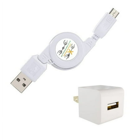 2-in-1 Home Wall Travel AC Charger USB w Retractable Cable Compatible With Amazon Kindle DX, Fire Kids Edition HD 8 10 - ASUS ZenFone Max Plus M1 5Q 3 Max, Google Nexus 7 2 7 X2J
