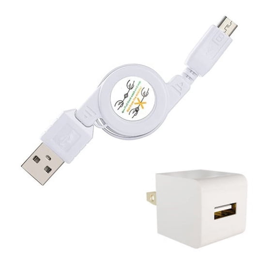 2-in-1 Home Wall Travel Charger AC USB Retractable Cable Z8G for Motorola Moto X 2 (2nd Gen), Droid Turbo 2, G4 E5 E4 PLUS Play E LTE, MAXX 2 - Nokia 6, 2 V - Samsung Galaxy Stardust Sol Sky