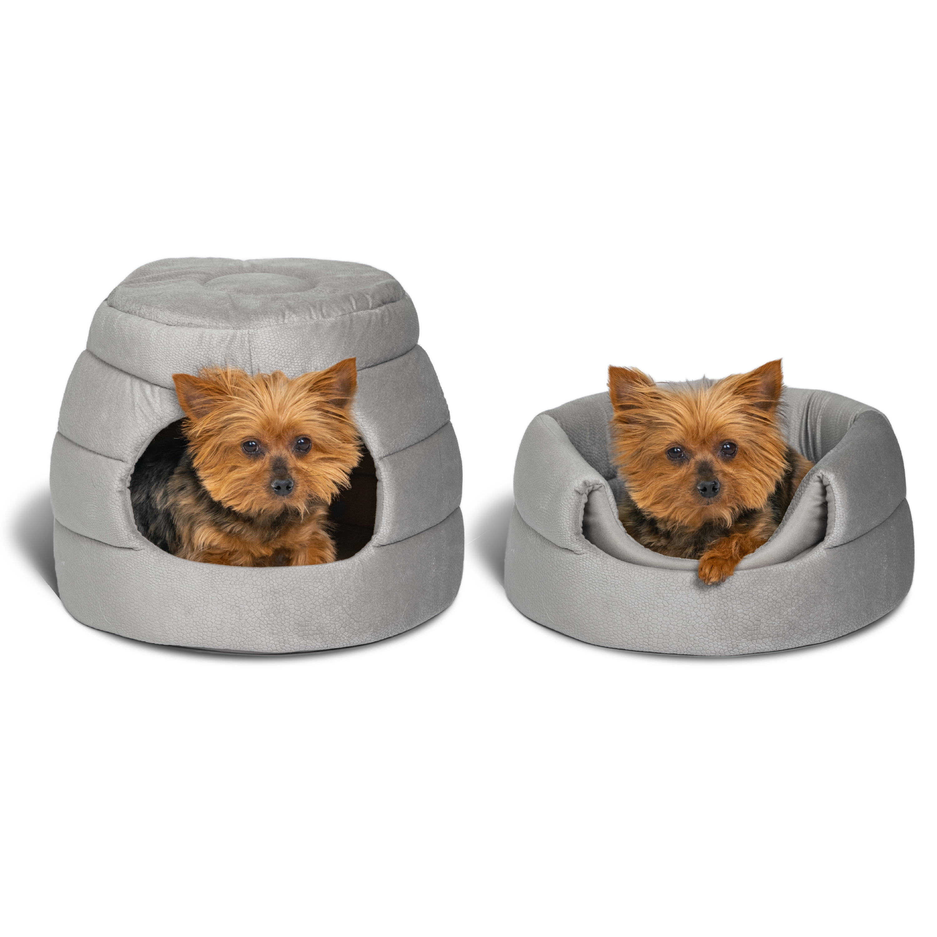 Best Friends by Sheri 2 in 1 Honeycomb Convertible Cat and Dog Cave Bed for Small Pets, Ilan Microfiber, Gray, Standard