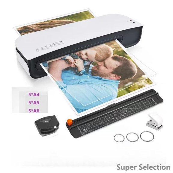 2-in-1 Hot And Cold Laminating Machine, A4 Size 230mm Width, 50-125 Micron, Bubble-Free Laminator For Photos Documents, With Accessories, Home Office School Use,1,Host Five-Piece Set-US