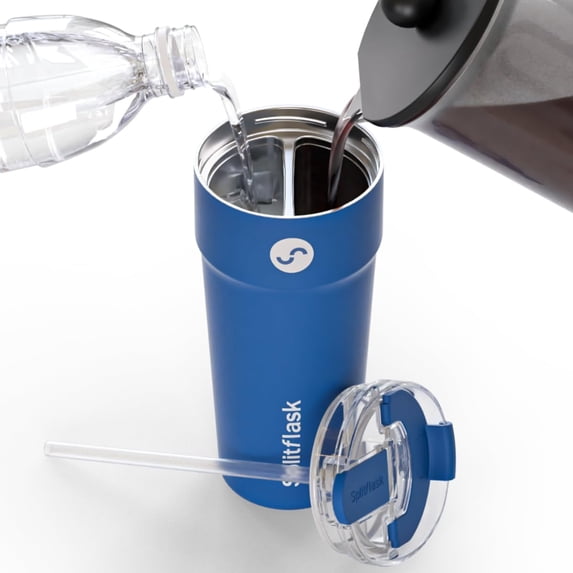 2-in-1 Hot & Cold Vacuum Insulated 30oz Tumblers, Stainless Steel Dual Chamber, Leak-Proof, BPA-Free, Fits Cup Holder, Travel Coffee Mug, Split Cup, 2 Drink, 2 Sides, Coffee & Water