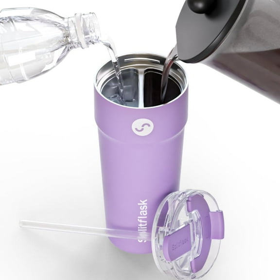 2-in-1 Hot & Cold Vacuum Insulated 30oz Tumblers, Stainless Steel Dual Chamber, Leak-Proof, BPA-Free, Cup Holder, Travel Coffee Mug, Split Cup, 2 Drink, 2 Sides, Water Bottle