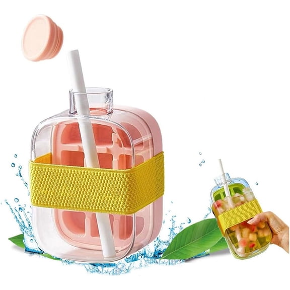 2-in-1 Ice Cube Bottle with Straw - Easy Press Ice Tray Water Bottle, Leak Proof Lid, Vertical Ice Maker for Freezer, Travel, Gym & Home Use (Green, 500ml)