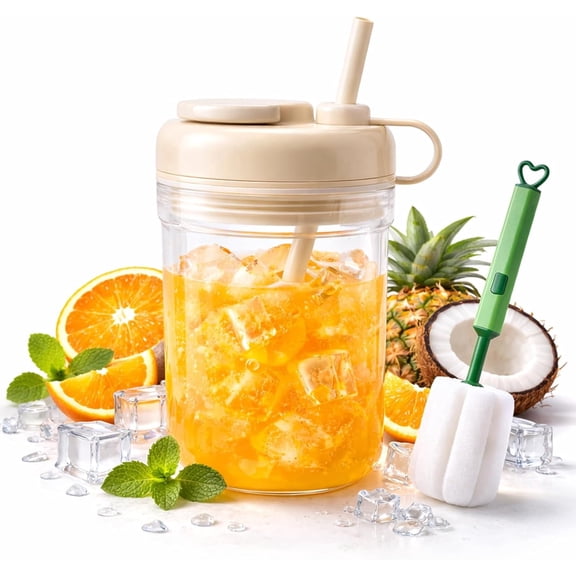 2-in-1 Ice Cube Bottle with Straw, Silicone Push-Release Ice Cube Cup, Touch-Free Press-to-Dispense Ice Tray for Iced Coffee, Cocktail, Whiskey & Juice, Home Office Outdoor