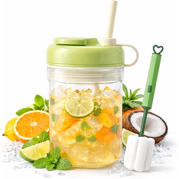 2-in-1 Ice Cube Bottle with Straw – Silicone Push-to-Release Ice Cube Cup, Hands-Free Press Ice Tray for Iced Coffee, Cocktail, Whiskey & Juice, Home, Office & Outdoor