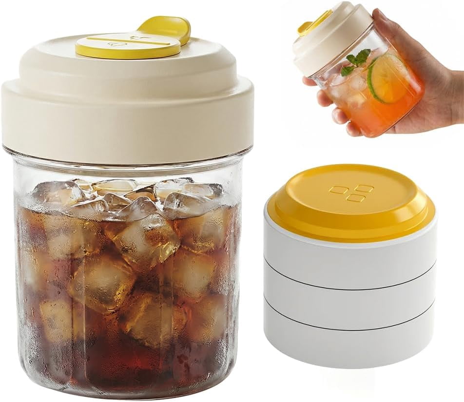 2-in-1 Ice Cube Bottle with Built-in Ice Tray, Portable Design for Iced Coffee (yellow)