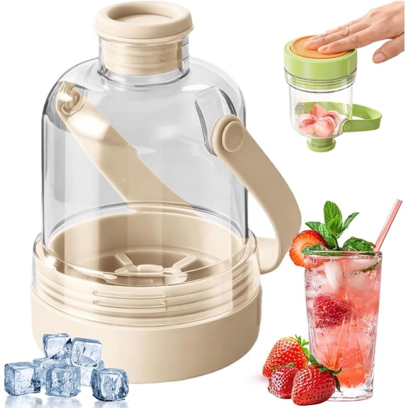 2-in-1 Ice Cube Water Bottle with Ice Tray & Handle, Portable Ice Maker for Freezer & Travel(white)Q