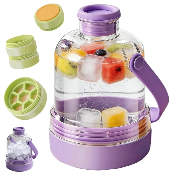 2-in-1 Ice Maker Water Bottle with Built-in Ice Tray - Multifunctional Transparent Ice Ball Maker Kettle with Handle - Portable Silicone Ice Cube Cup for Freezer, Gym, Travel & Home Use