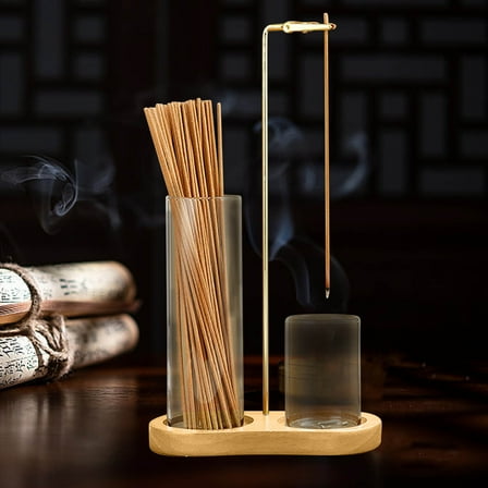 2 in 1 Incense Holder 8 Shaped Solid Wood Base Glass Cup Clip Multipurpose Aromatherapy Burner Ash Catcher for Stick Stickless Home