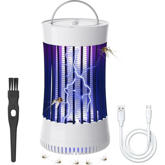 Indoor Electric Bug Zapper with Fan, Chargeable 1500V High Voltage Mosquitoes Killer with Hanger, Small Fly Insects Lamp Trap Catching Moth Gnat Fruit Flies