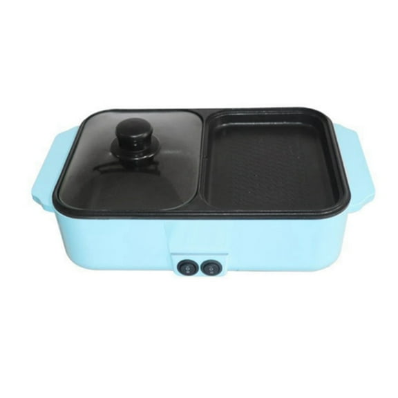 2-in-1 Indoor Non-Stick Electric Hot Pot and Frying Pan Portable Electric BBQ Grill for Indoor Family Gatherings (US),C