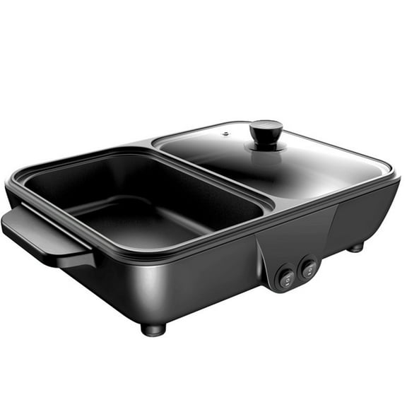 2-in-1 Indoor Non-Stick Electric Hot Pot and Frying Pan Portable Electric BBQ Grill for Indoor Family