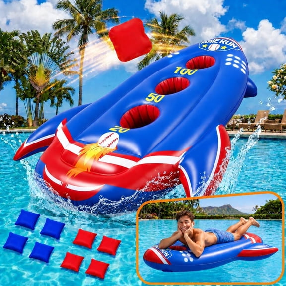 2-in-1 Inflatable Pool Cornhole , 10 MIL Baseball Pool Float, Inflatable Floating Bean Bag Toss , Summer Water for Teens, Adults, and Family, Including 8 Floating Bean Bags