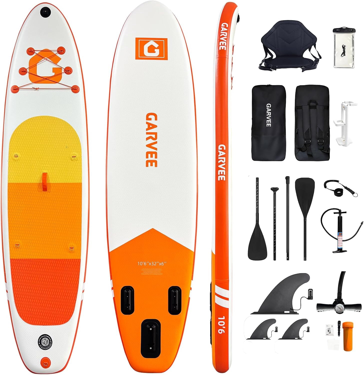 2-in-1 Inflatable Stand Up Paddle Board with Premium SUP Paddleboard Accessories, Wide Stable Design,Non-Slip Comfort Deck for Adults & Youth of All Skill Levels Water Sports & Fishing, Orange