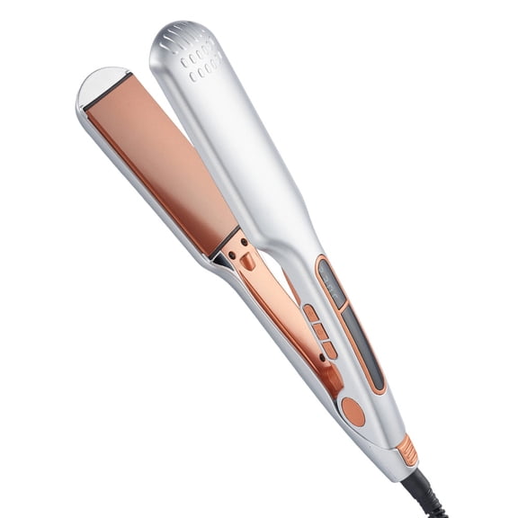 2-in-1 Infrared Hair Straightener and Curler, Professional Flat Iron with Ionic Ceramic Plates, Adjustable Temperature and Fast 10-Second Heat-Up for All Hair Types,Silver(non-infrared)