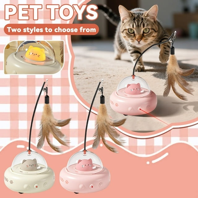 2-in-1 Interactive Cat Toy, Automatic & Rechargeable, Moving Feather Wand & Cat Chasing Laser for Indoor Cats Kittens – Engaging & Fun Playtime