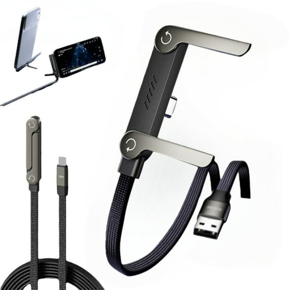 2-in-1 Invisible Holder Charger Cable – Fast Charging Cord with Built-in Phone Stand, 240W Super Fast Charging Cord with Built-in Folding Phone Stand, Type-C Cable for iPhone Gaming(65W A-C 1pc)