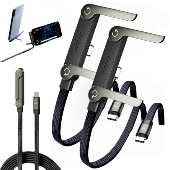 2-in-1 Invisible Holder Charger Cable – Fast Charging Cord with Built-in Phone Stand, 240W Super Fast Charging Cord with Built-in Folding Phone Stand, Type-C Cable for iPhone Gaming(240w C-C 2pc)