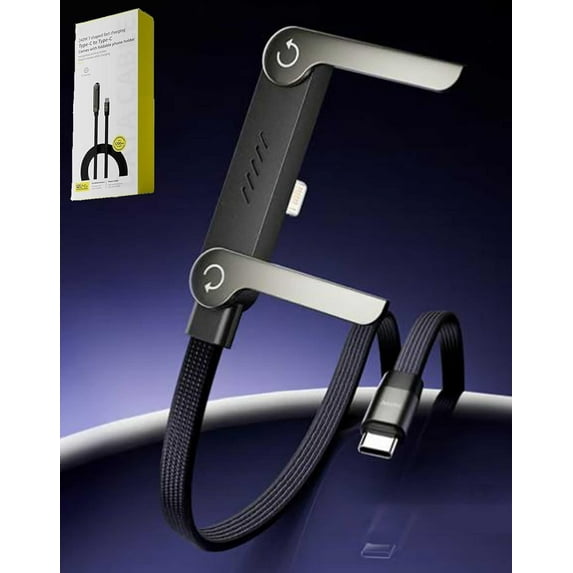 2-in-1 Invisible Holder Charger Cable with Stand – 240W Fast Charging Cord with Built-in Phone Stand, with Type C and Folding Phone Holder 5ft to Smartphones Tablets ( TypeC-Lighting )