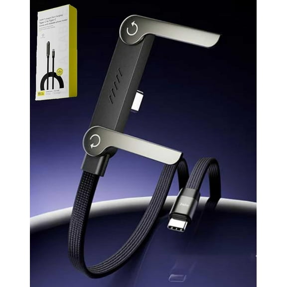 2-in-1 Invisible Holder Charger Cable with Stand – 240W Fast Charging Cord with Built-in Phone Stand, with Type C and Folding Phone Holder 5ft to Smartphones Tablets ( TypeC-TypeC )