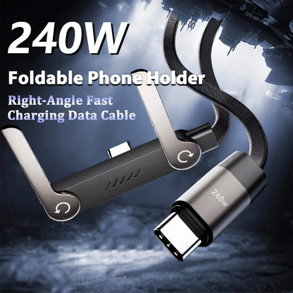 2-in-1 Invisible Phone Holder Charger Cable, 240W Braided Fast Charging USB-C Cable with Built-in Adjustable Stand for Gaming, Streaming, and Hands-Free Use