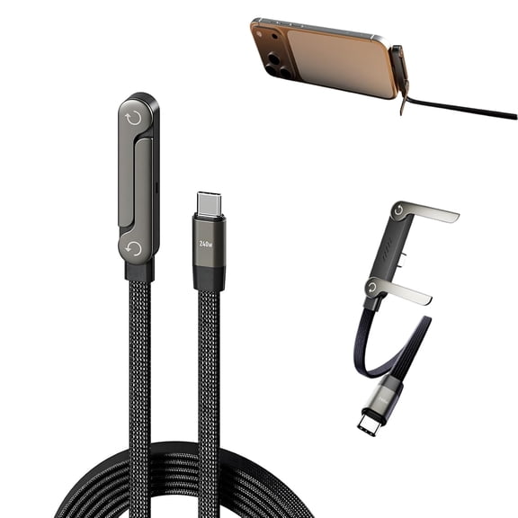 2-in-1 Invisible Stand Charging Cable, 240W Fast Charging Cable 5 FT, for Smartphones,Tablets,Laptops,and Gaming Devices, Multi Charger Cord with Type C Multi-Angle Adjustable Stand