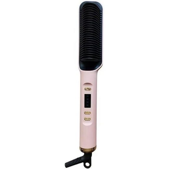 2-in-1 Ionic Ceramic Hair Straightener Brush & Curler | Anti-Scald Fast Heating (10s) with 5 Temp Modes | Travel-Size Pink Styler for All Hair Types (27x4.5cm