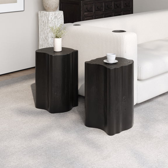 2-in-1 Irregular MGO End Table, Split Design for Small Spaces, Indoor Outdoor Use, Black Finish, Modern Side Table for Living Room Patio