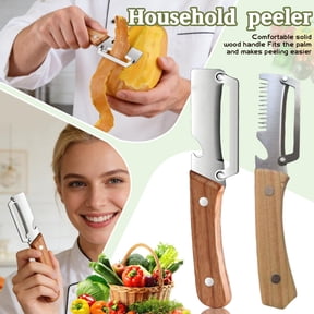 2-in-1 Julienne Peeler Vegetable Peeler Set, 2-Pack with Sharp Stainless Steel Blades and Wood Handles, Perfect for Creating Fine Strips and Peeling Skins, a Versatile Tool for Salads and Garnishes.