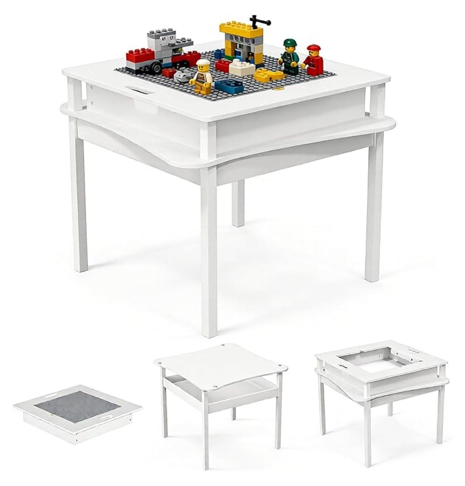 2-in-1 Kids Activity & Building Block Table with Storage, Detachable ...