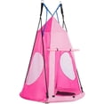 thumbnail image 1 of 2-in-1 Kids Hanging Hammock Chair, Swing Tent Seat for Indoor Outdoor Bedroom Use, Perfect for Children, Adults, Support 330lbs (Pink), 1 of 7
