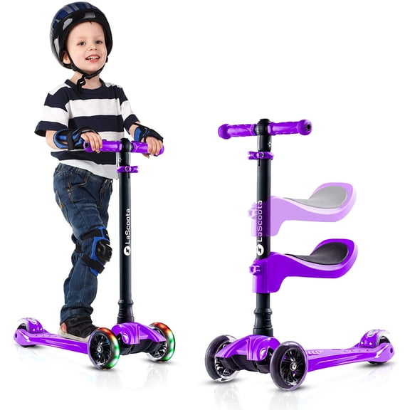 2-in-1 Kids Kick Scooter with Adjustable Handlebars, Removable , and LED Lighted Wheels for Ages 3-12