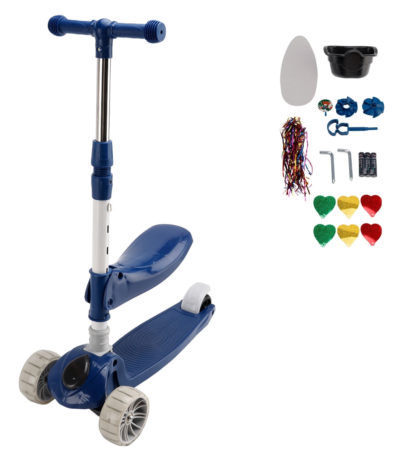 2-in-1 Kids Scooter Foldable Seat Light 3 Wheel Adjustable Folding Bar Blue/Pink