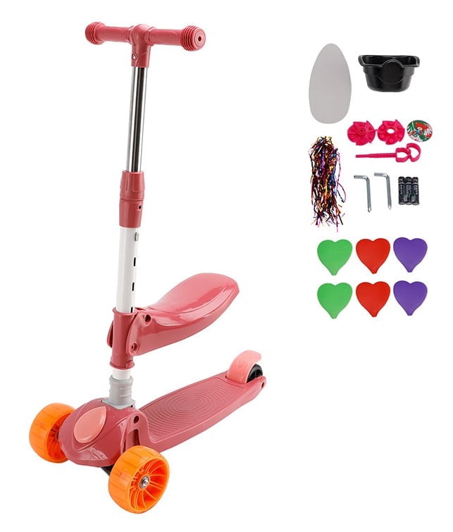 2-in-1 Kids Scooter Foldable Seat Light 3 Wheel Adjustable Folding Bar Blue/Pink