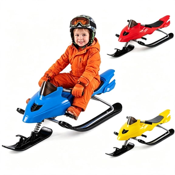 2-in-1 Kids Snow Racer Sled with Tow Rope, 30 Steering & Dual Foot Brakes Downhill Ski Sled, Ergonomic Seat Winter Slider Board for 6-12 Years Old - Blue