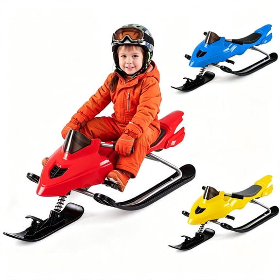 2-in-1 Kids Snow Racer Sled with Tow Rope, 30 Steering & Dual Foot Brakes Downhill Ski Sled, Ergonomic Seat Winter Slider Board for 6-12 Years Old - Red