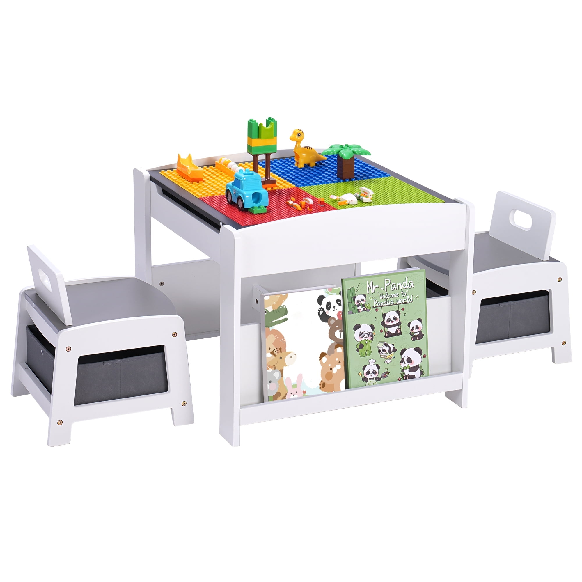 2 in 1 Kids Table and Chair Set,Reading,Build Blocks,with 
