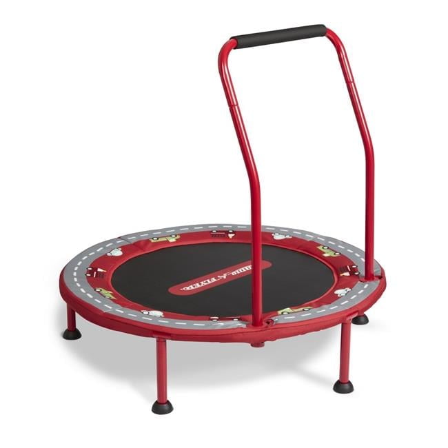 Red Round Kids' Trampoline with Handle and Play Mat